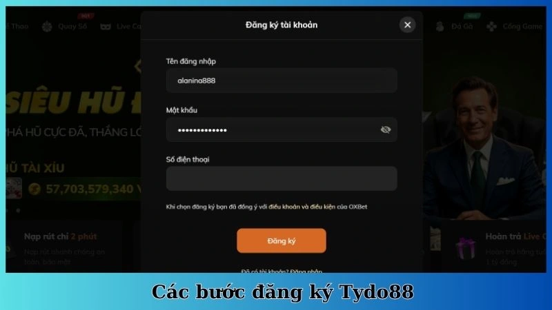 Các bước đăng ký Tydo88